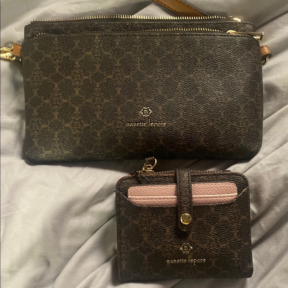 Nanette Lepore Brown and Pink Clutch with Wristlet